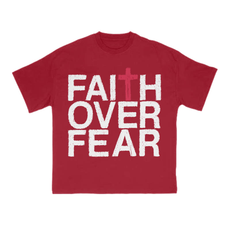 Faith Over Fear Color-block Cross Print T-shirt - Red - US16-18(2XL) - image 9