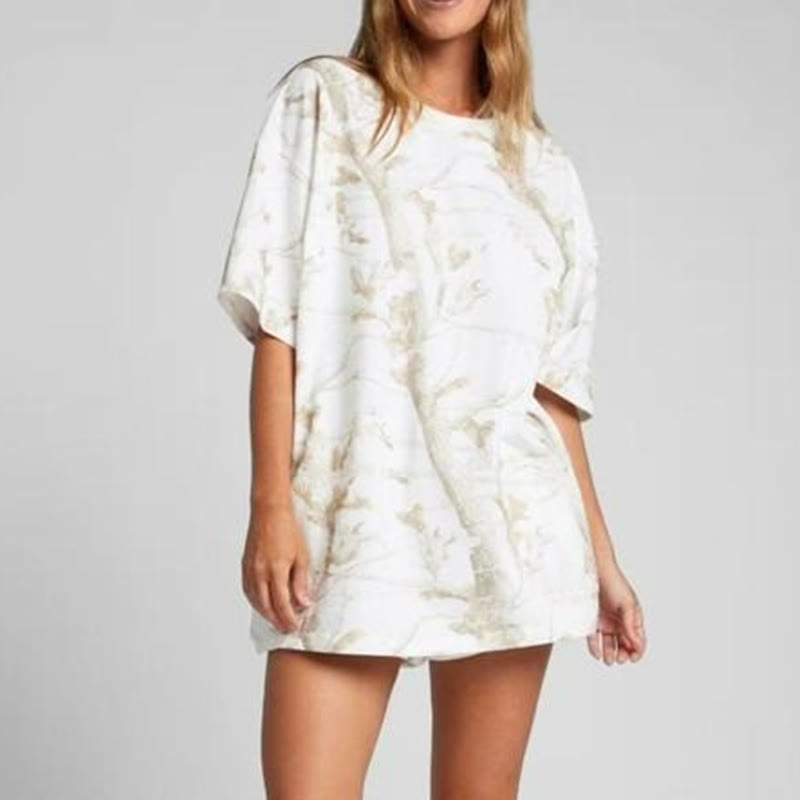 Dead Leaves Camouflage Print Causal T-shirt - Light Green - 8XL - image 4