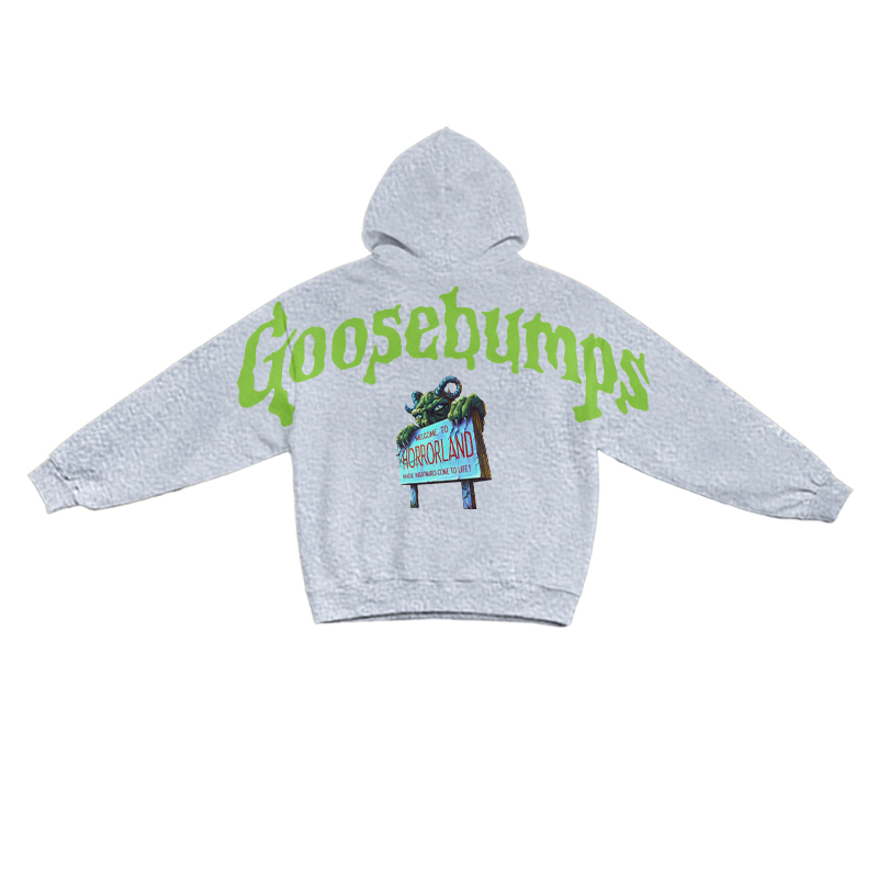 Retro Goosebumps Horrorland Back Print Long Sleeve Hoodie - Grey - US16-18(2XL) - image 8
