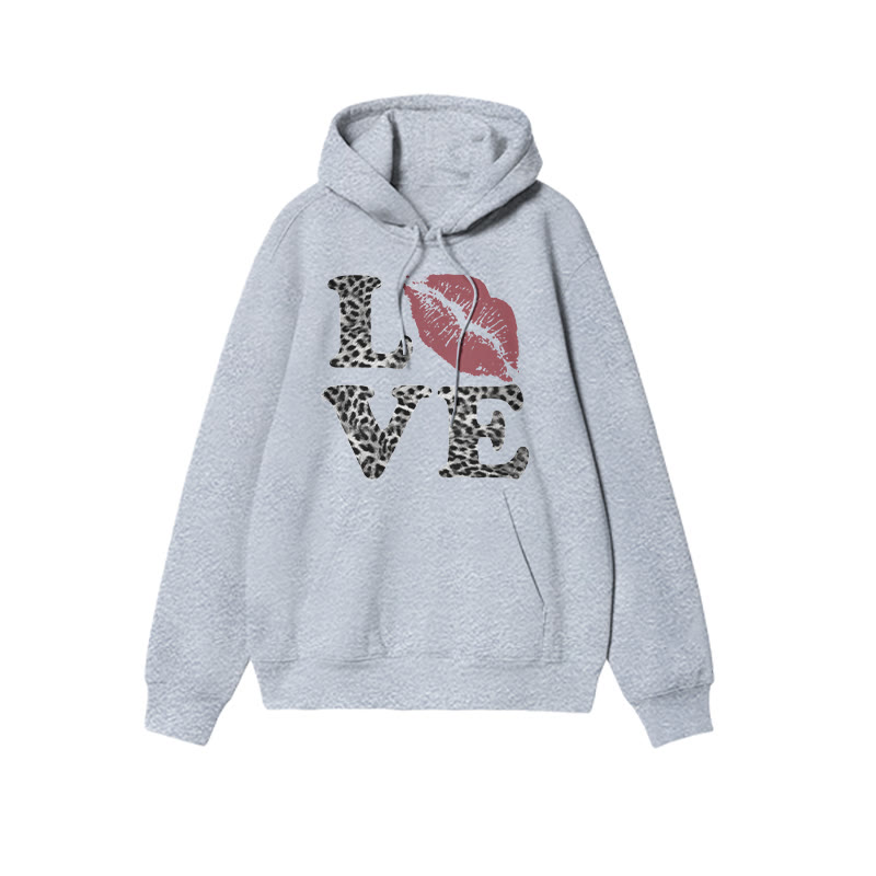 Leopard Love And Red Lip Print Hoodie - Grey - US16-18(2XL) - image 3