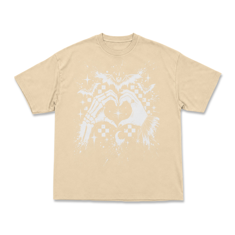 Gothic Skeleton Hand Heart Round Neck Graphic Print T-Shirt - Apricot - US16-18(2XL) - image 4