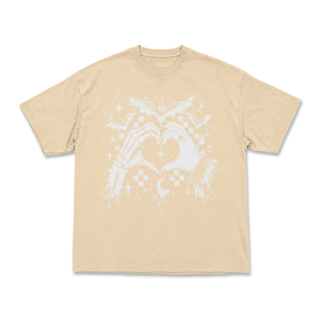 Gothic Skeleton Hand Heart Round Neck Graphic Print T-Shirt - Apricot - US16-18(2XL) - image 4