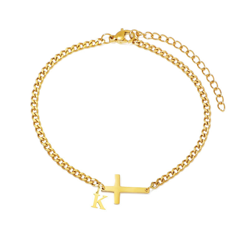Letter Pendant Cross Bracelet - K - Golden-20CM+5CM - image 12