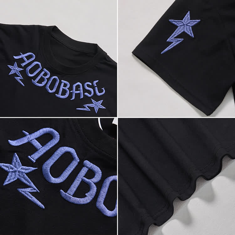 Letter Star and Lightning Embroidered T-Shirt - image 11