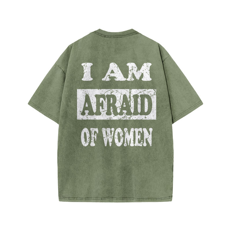 100% Cotton I'm Afraid Of Women Gym Print Acid Washed T-shirt - Army Green - US20-22(3XL) - image 6