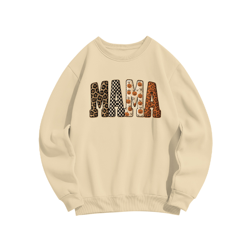 Halloween MAMA Letter Print Casual Sweatshirt - Apricot - US16-18(2XL) - image 5