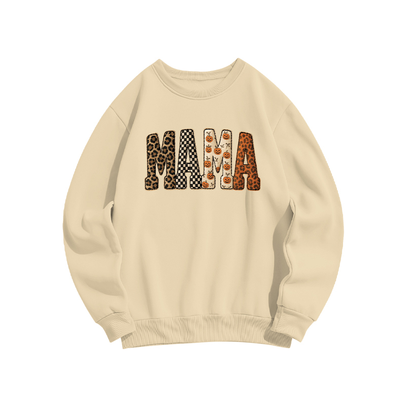 Halloween MAMA Letter Print Casual Sweatshirt - Apricot - US16-18(2XL) - image 5