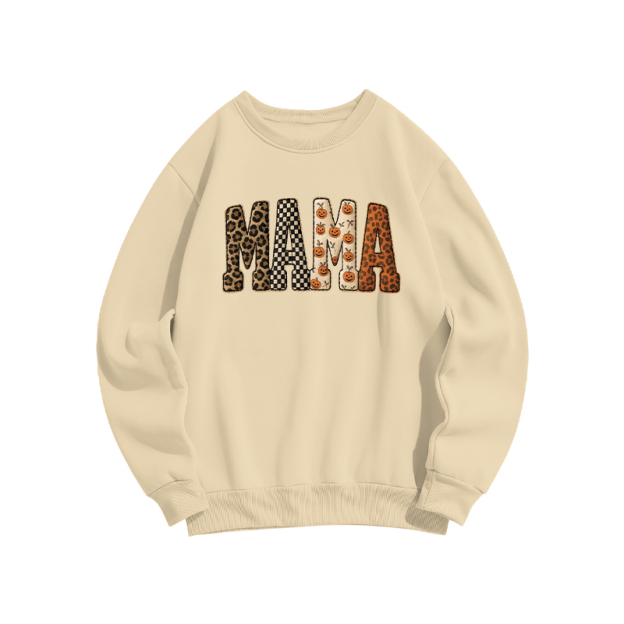 Halloween MAMA Letter Print Casual Sweatshirt - Apricot - US16-18(2XL) - image 5