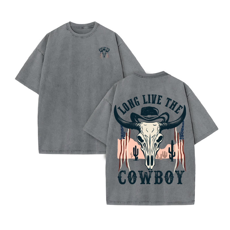 Unisex 100% Cotton COWBOY Western Style Print Acid Washed T-shirt