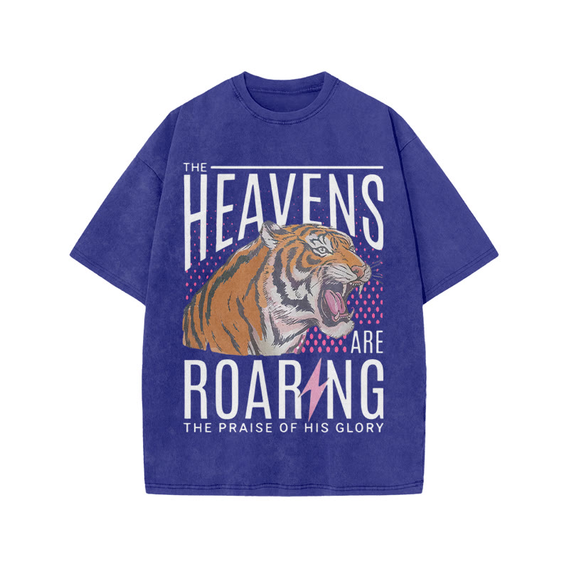 The Heavens Are Roaring The Praise Of His Glory Print Acid Washed T-shirt - Blue - US20-22(3XL) - image 6