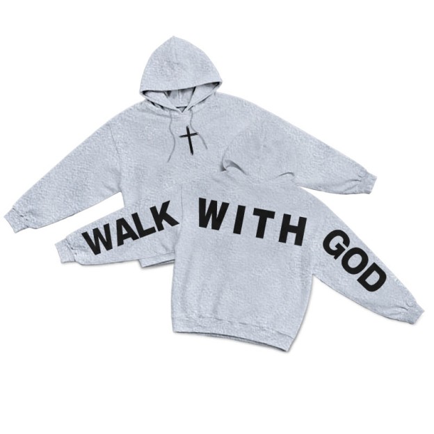 Walk With God Creative Back Print Hoodie - Grey - US16-18(2XL) - image 3