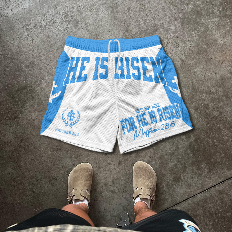 Jesus Christ He Is Risen Print Mesh Shorts - Blue - 5XL - image 1