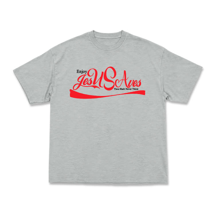 Casual Jesus Saves Script Graphic T-Shirt - Grey - US16-18(2XL) - image 3