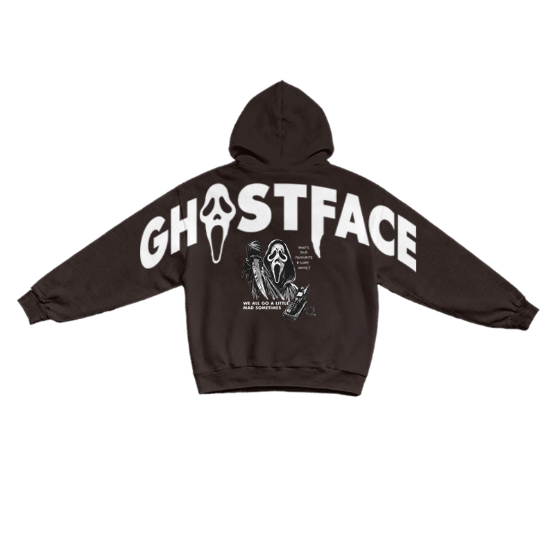 Streetwear Ghostface Long Sleeve Graphic Print Hoodie - Coffee - US16-18(2XL) - image 7