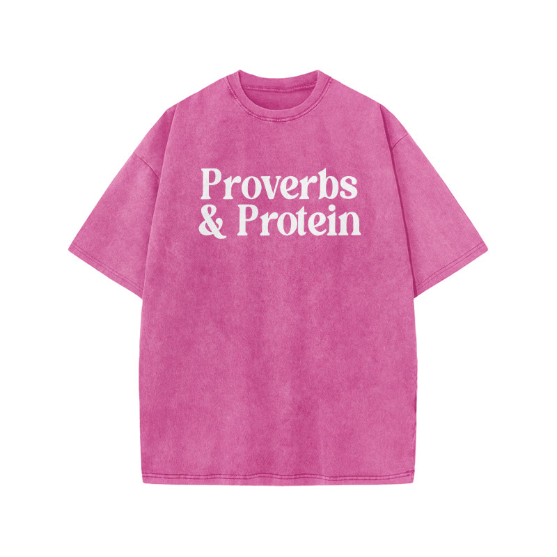 Proverbs & Protein Print Acid Washed T-shirt - Pink - US20-22(3XL) - image 9