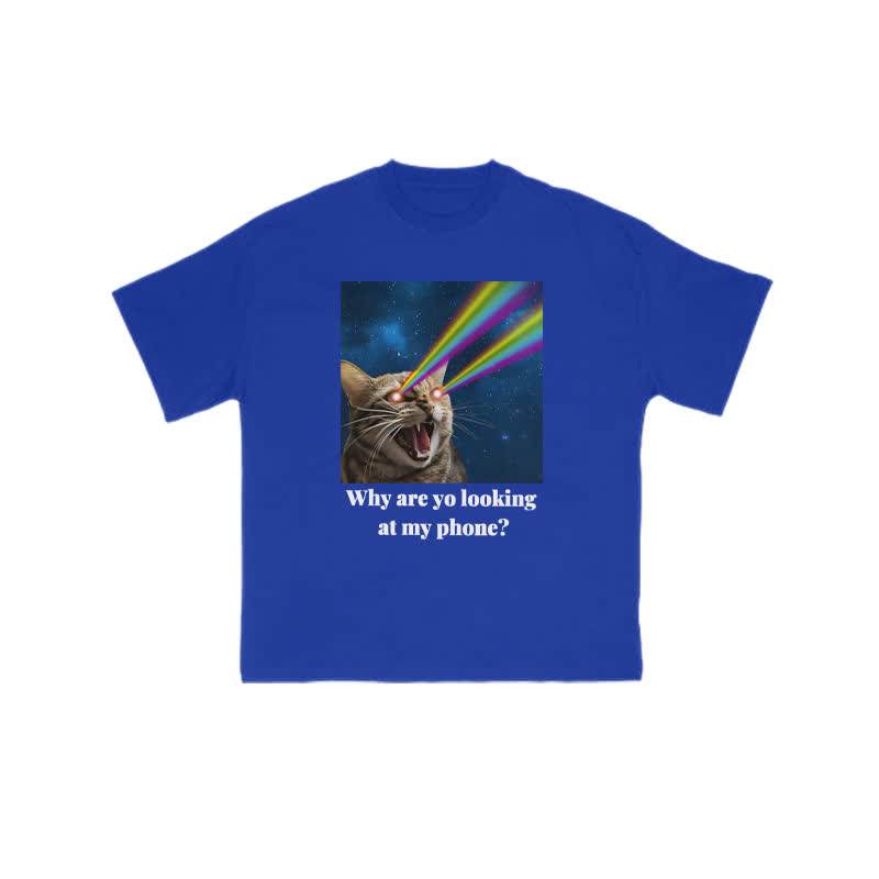 Unisex 100% Cotton Why Are Yo Looking At My Phone Print T-shirt - Blue - US16-18(2XL) - image 6