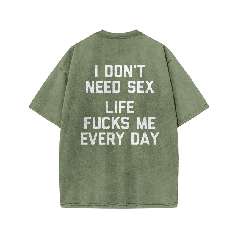 100% Cotton I DON'T NEED SEX Gym Print Acid Washed T-shirt - Army Green - US20-22(3XL) - image 6