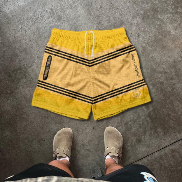 Colorblock Street Mesh Drawstring Shorts - Yellow - 5XL - image 5