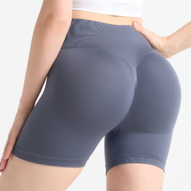 Summer High-Waisted Stretch Yoga Shorts - Navy Blue - L - image 8