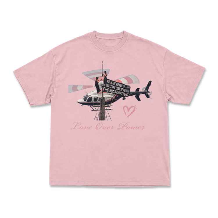 Vintage Helicopter Print Love Over Power T-Shirt - Pink - US16-18(2XL) - image 11