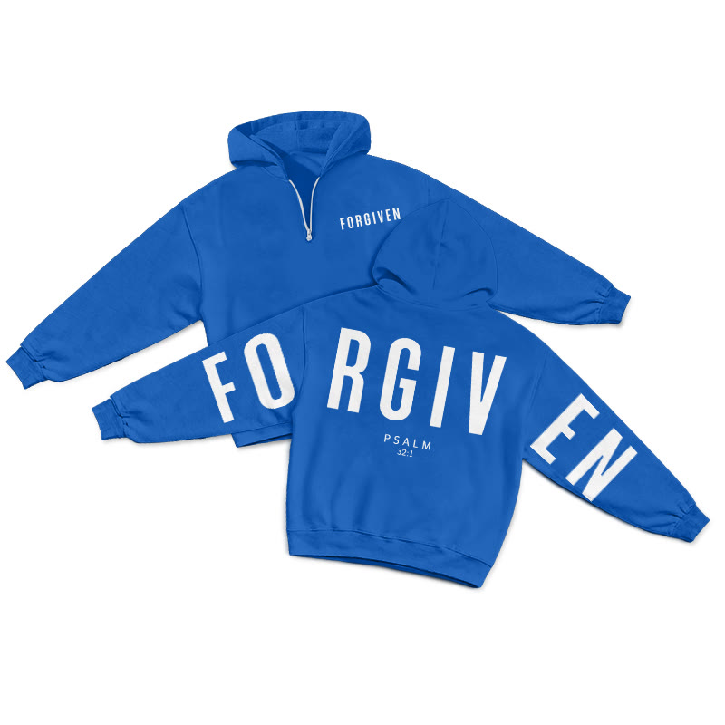 Forgiven Psalm 32:1 Print Half Zip Hoodie - Blue - US32-34(5XL) - image 13