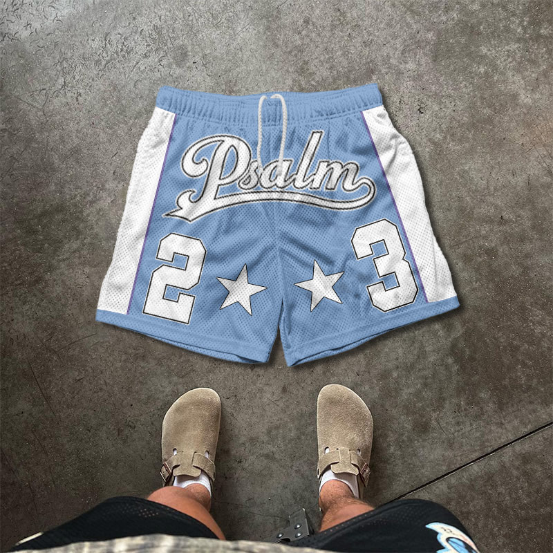 Psalm 23 Print Mesh Shorts - Blue - 5XL - image 1