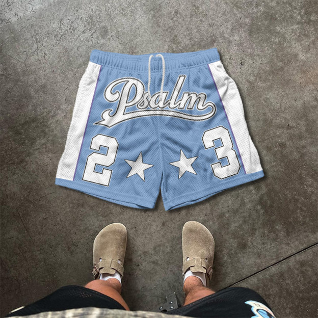 Psalm 23 Print Mesh Shorts - Blue - 5XL - image 1