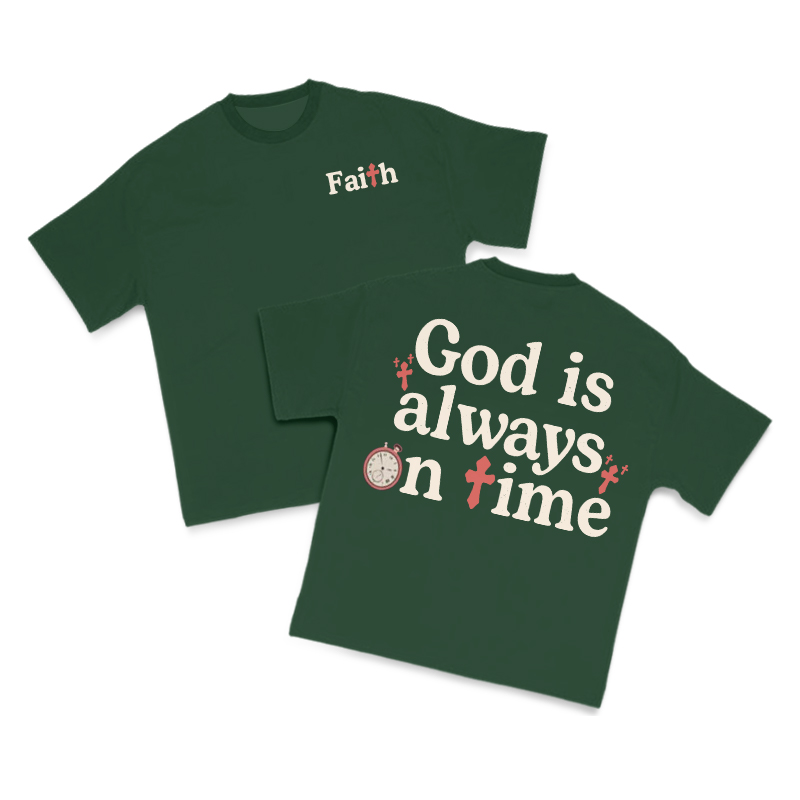 God Is Always On Time Print T-shirt - Green - US16-18(2XL) - image 12