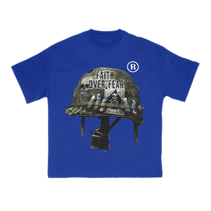 Faith Over Fear Modern Tactical Helmet Print T-shirt - Blue - US16-18(2XL) - image 9