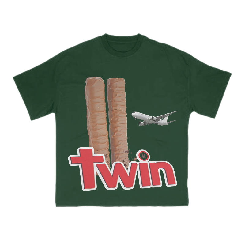 The Plane Crashing Into The Chocolate Bars Print T-shirt - Green - US16-18(2XL) - image 13