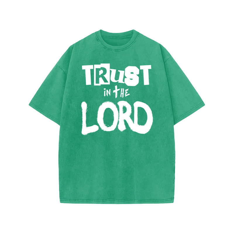 Unisex 100% Cotton Trust In The Lord Print Acid Washed T-shirt - Green - US20-22(3XL) - image 6