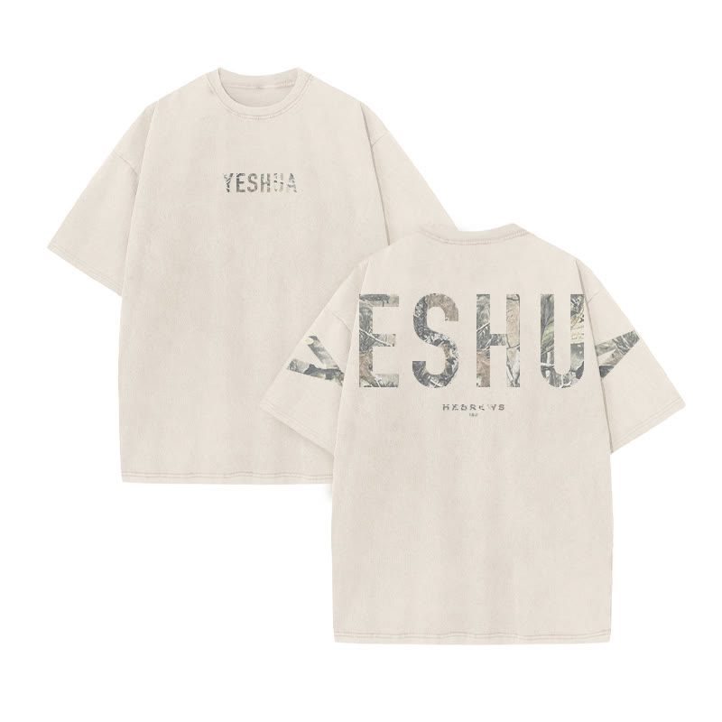 Yeshua Hebrews 13:8 Dead Leaves Camouflage Print Acid Washed T-shirt - Beige - US20-22(3XL) - image 3