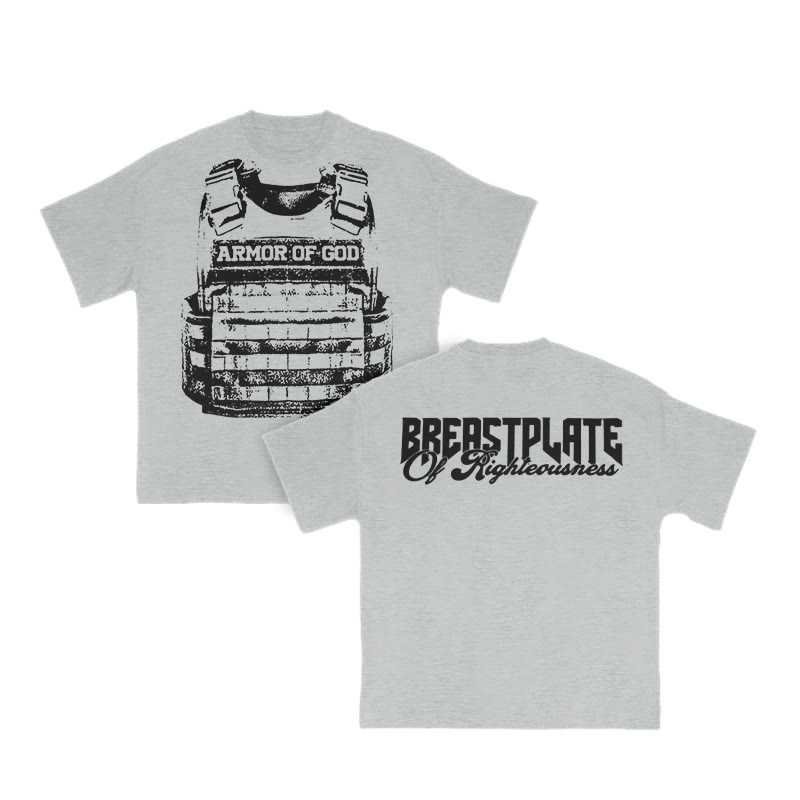 Unisex 100% Cotton Armor Of God Print T-shirt - Grey - US16-18(2XL) - image 5