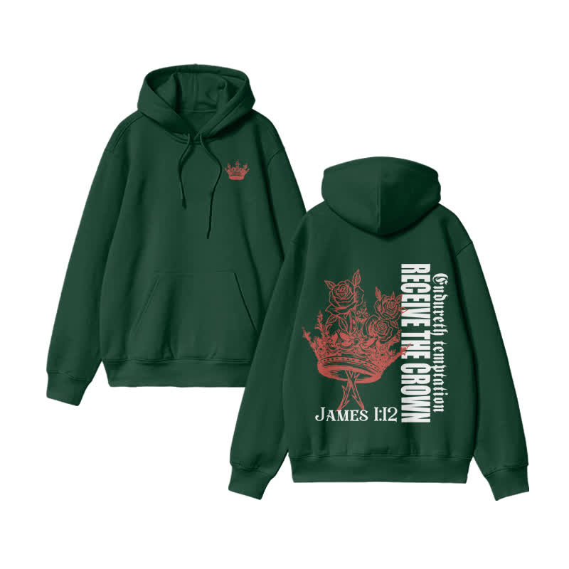 Unisex Endureth The Temptation Receive The Crown James 1:12 Print Hoodie - Green - US16-18(2XL) - image 7