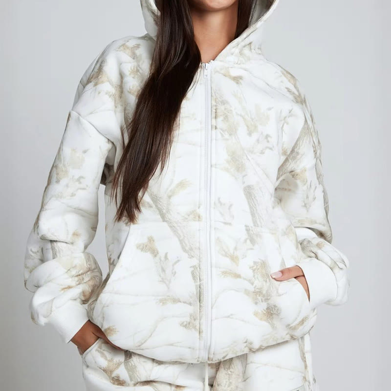 Dead Leaves Camouflage Print Long Sleeve Zipper Hoodie - image 6