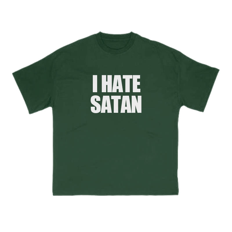 I Hate Satan Print T-shirt - Green - US16-18(2XL) - image 7
