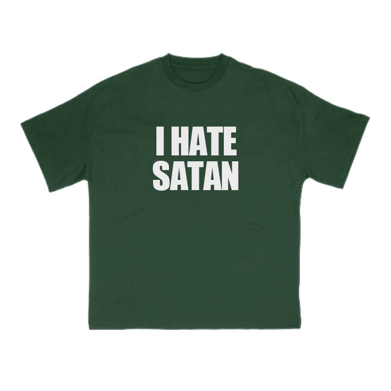 I Hate Satan Print T-shirt - Green - US16-18(2XL) - image 7