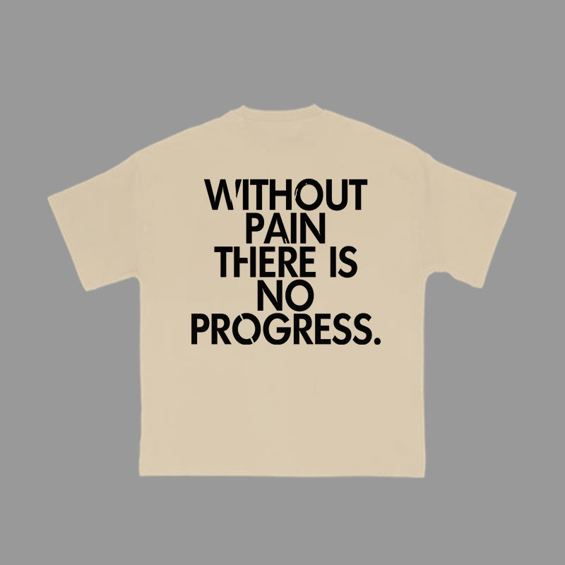 Unisex 100% Cotton Without Pain There Is No Progress Print Gym T-shirt - Apricot - 2XL - image 4