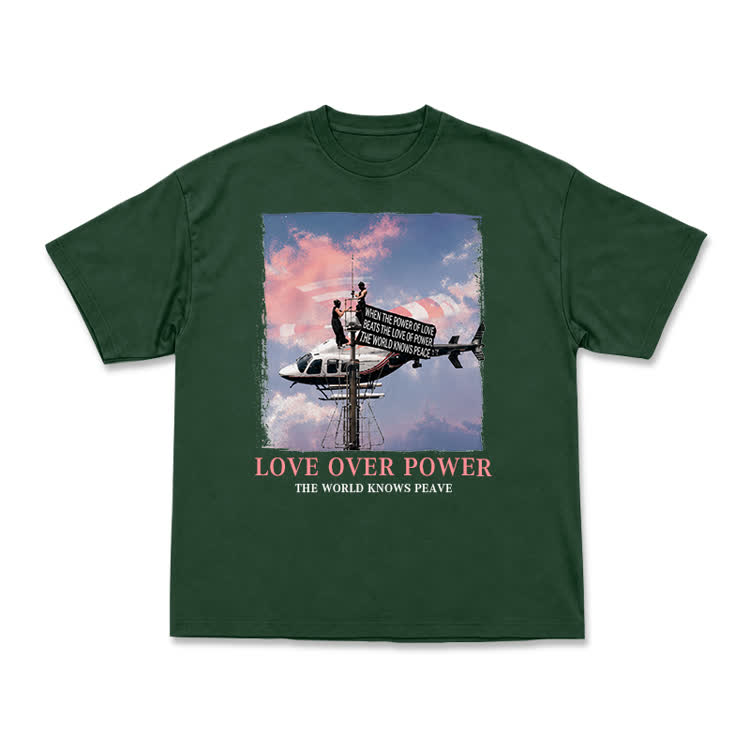 Unisex Love Over Power Statement Graphic T-Shirt - Green - US16-18(2XL) - image 8