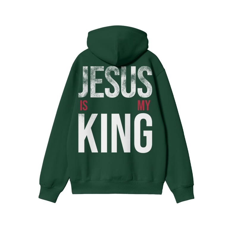 Jesus Is My King Distressed Print Hoodie - Dark Green - US16-18(2XL) - image 6