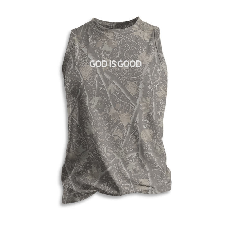 God Is Good Camo Print Crew Neck Tank Top - Khaki - 5XL - image 3