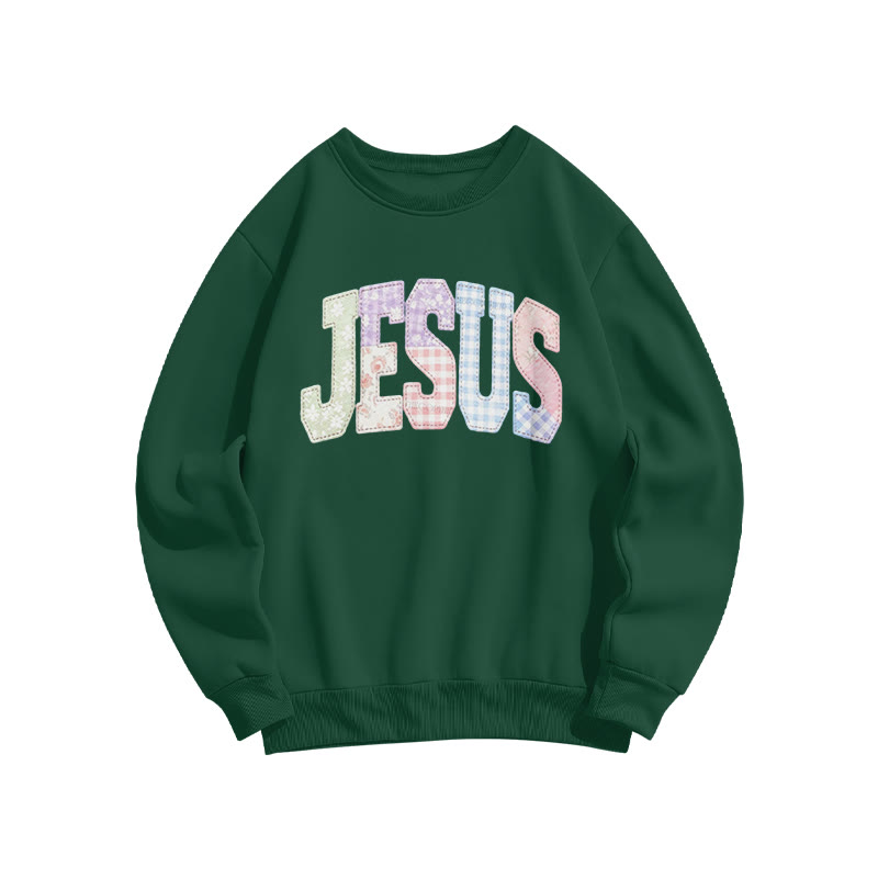 Floral Jesus Print Sweatshirt - Dark Green - US16-18(2XL) - image 7
