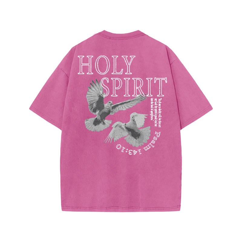 Unisex Holy Spirit Print Acid Washed T-shirt - Pink - US20-22(3XL) - image 5
