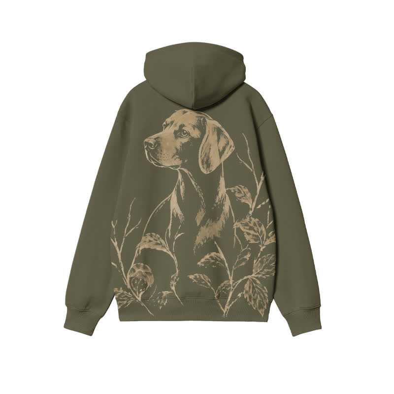 Streetwear Botanical Dog Back Print Long Sleeve Casual Hoodie - Green - US32-34(5XL) - image 3