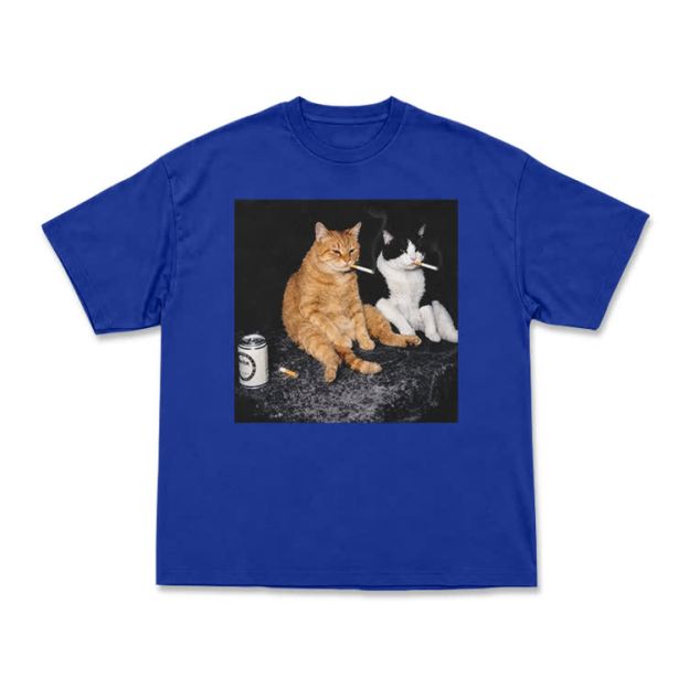 Vintage Smoking Cats Graphic T-Shirt - Blue - US16-18(2XL) - image 4