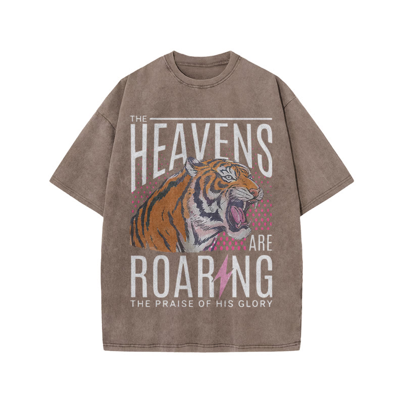 The Heavens Are Roaring The Praise Of His Glory Print Acid Washed T-shirt - Coffee - US20-22(3XL) - image 4
