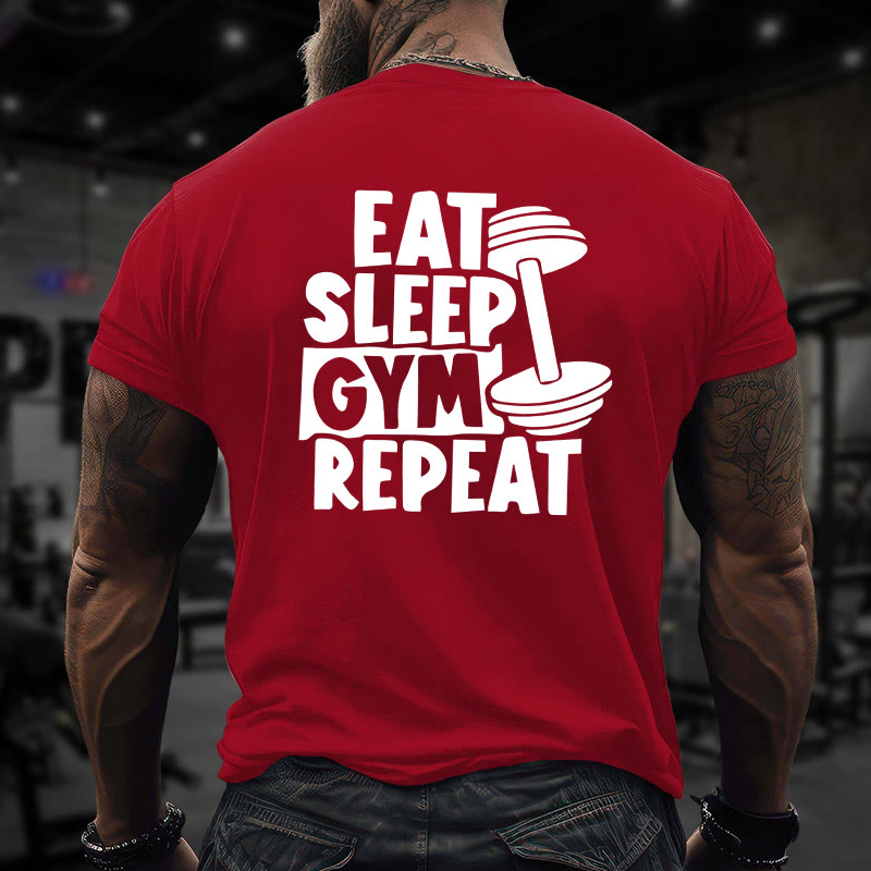 Gym 100% Cotton EAT SLEEP GYM REPEAT Print T-shirt - Red - US16-18(2XL) - image 7