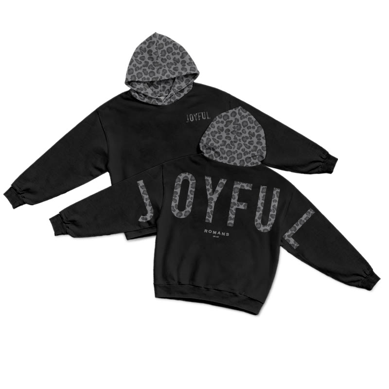 Joyful Romans 12:12 Leopard Design Patchwork Print Causal Hoodie - Black-Grey - US44-46(8XL) - image 3