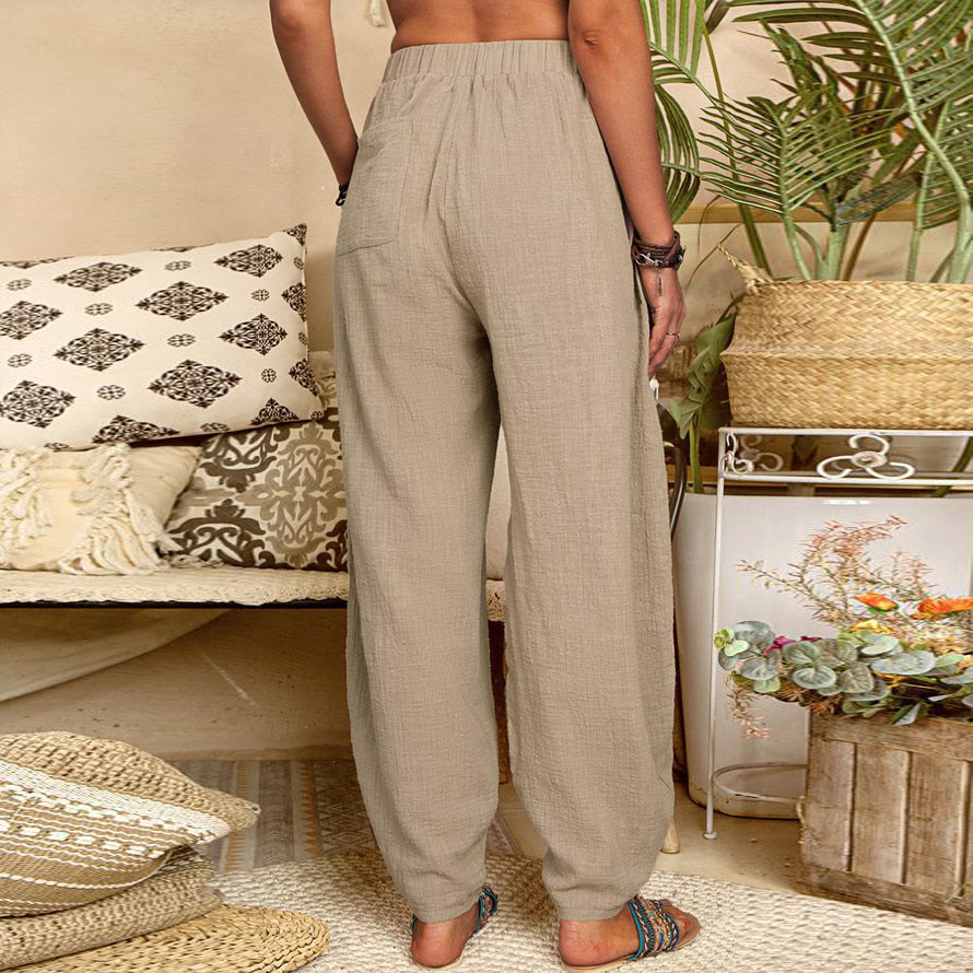 Solid Color Casual Pocket Harem Pants - image 3