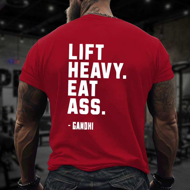Gym 100% Cotton Lift Heavy Eat Ass Print T-shirt - Red - US16-18(2XL) - image 8